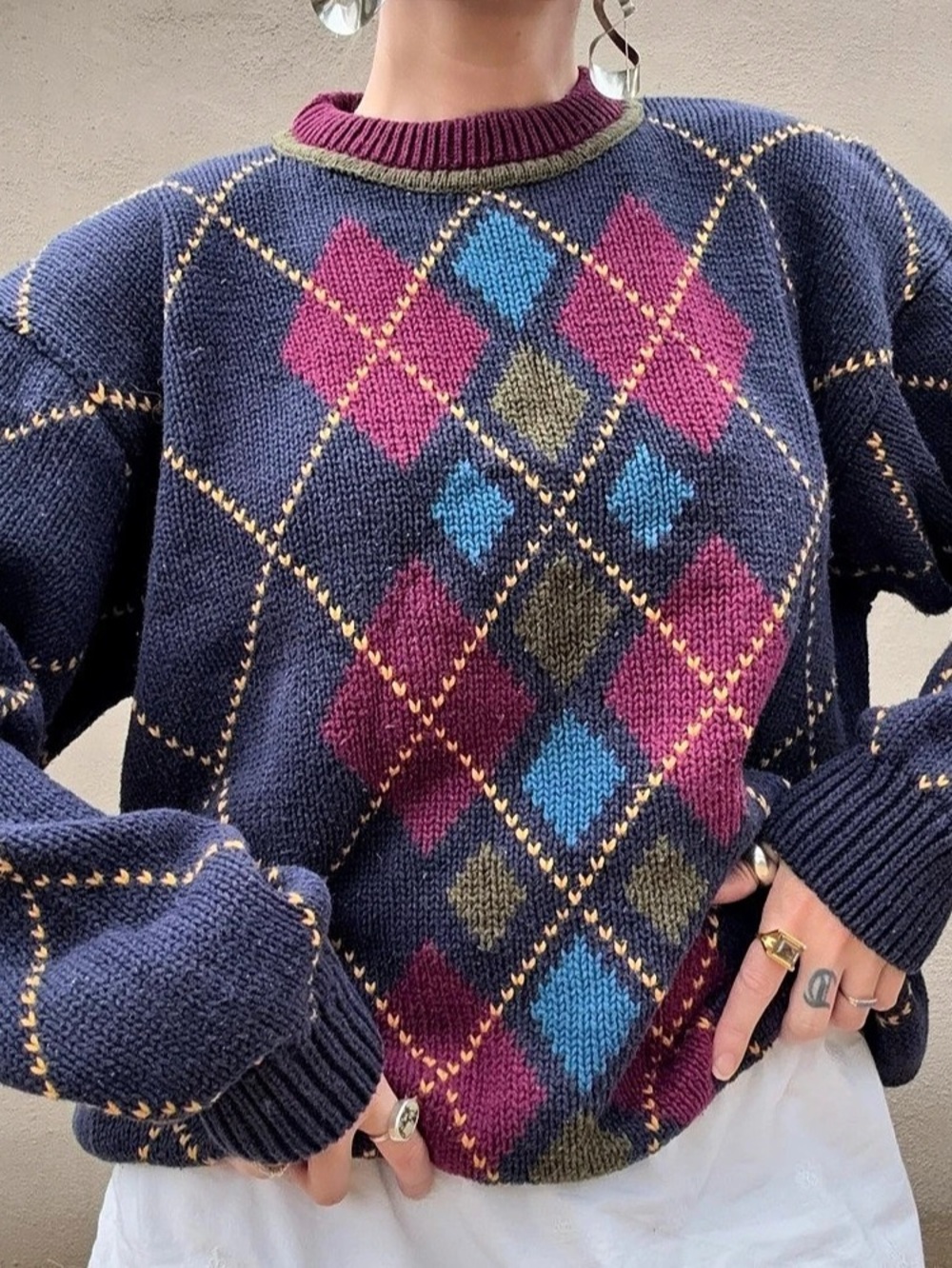 Vintage 90s Argyle Knit Sweater